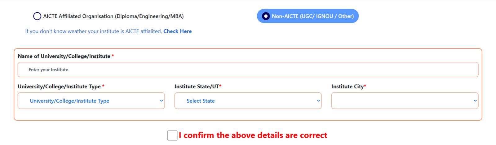 AICTE-affiliated institute - Non-AICTE institute