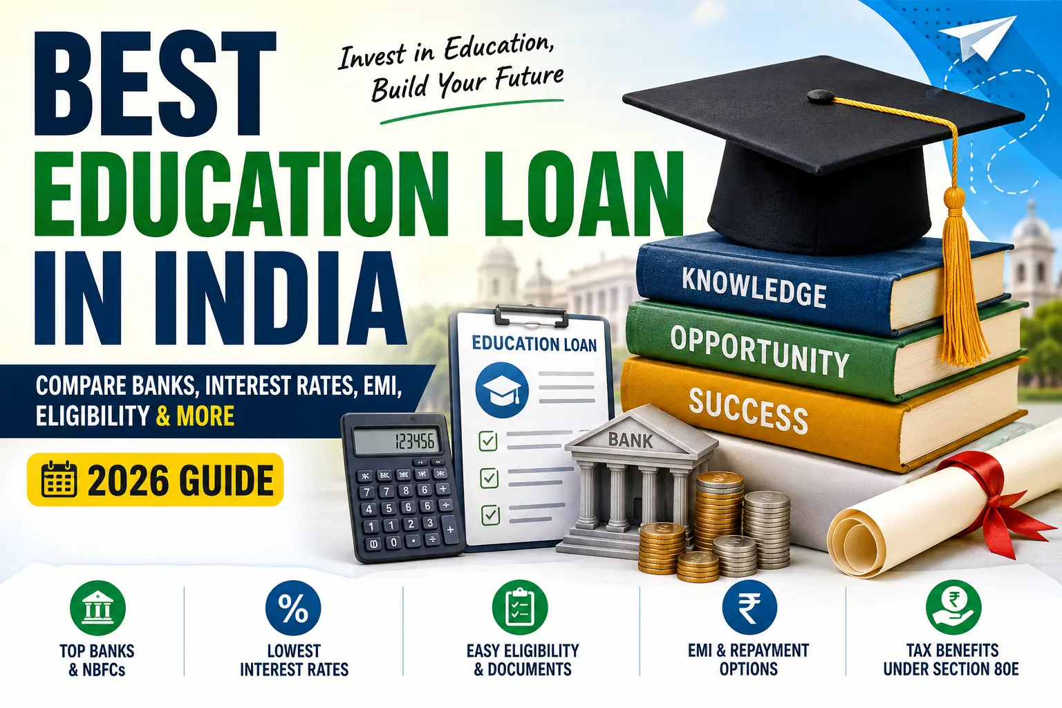 Student comparing the best education loan in India with bank interest rates, EMI options, and eligibility criteria.